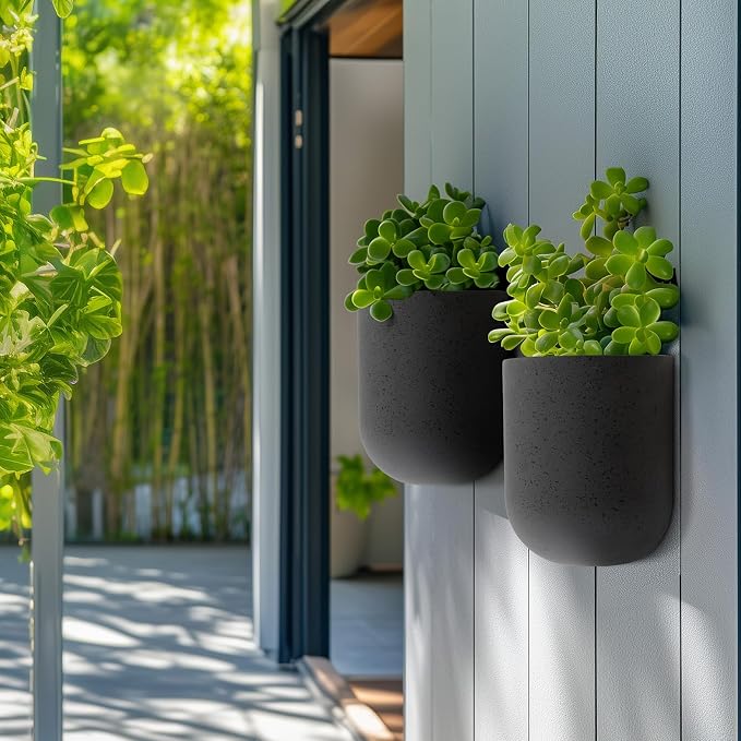 LA Jolie Muse Wall Hanging Planters for Indoor Plants,Hanging Flower Pots for Air Plants Succulent, Set of 2, 5.7L*4.1W*6.5H, Concrete Gray
