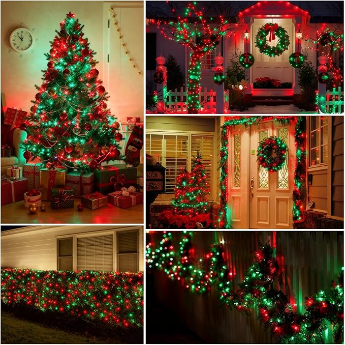 Red and Green Christmas Lights Outdoor, 50FT 200 Count Incandescent Mini Christmas Lights Green Wire, Waterproof Fairy Lights, Connectable Xmas String Lights for Christmas Tree, Garland, Wedding Decor