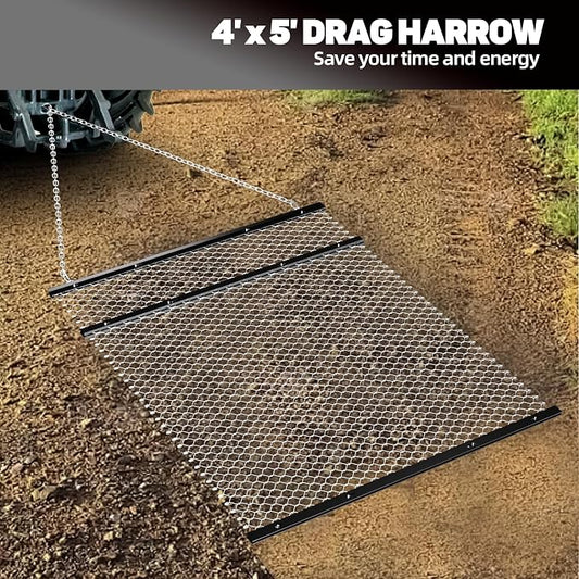 FAHKNS 4x5 ft Drag Harrow, Driveway Drag, Yard Drag for ATV/UTV | yard leveler pull behind for Landscape Leveling or Sod Prepping, Durable Harrow Rake for Gravel Driveway, Farm Field Garden