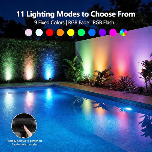 Brizled Solar Spot Light Outdoor Color Changing RGB LED Landscape Spotlight | 360° Rotation; 9 Colors & 11 Modes; IP65 Waterproof; Stake or Wall Mounted for Halloween Christmas Yard Tree Garden Pathway