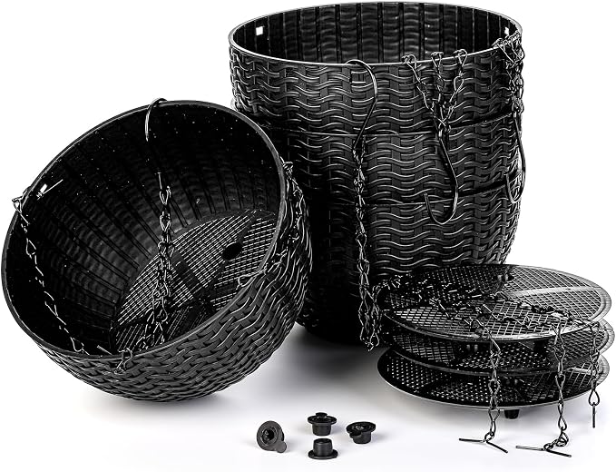 Foraineam 4 Pack Black Hanging Planters, 8.2 inch Hanging Flower Basket Planter Pots, Garden Plant Pot Container, Balcony Patio Hanging Basket Planters with Drainage Hole for Indoor and Outdoor Use
