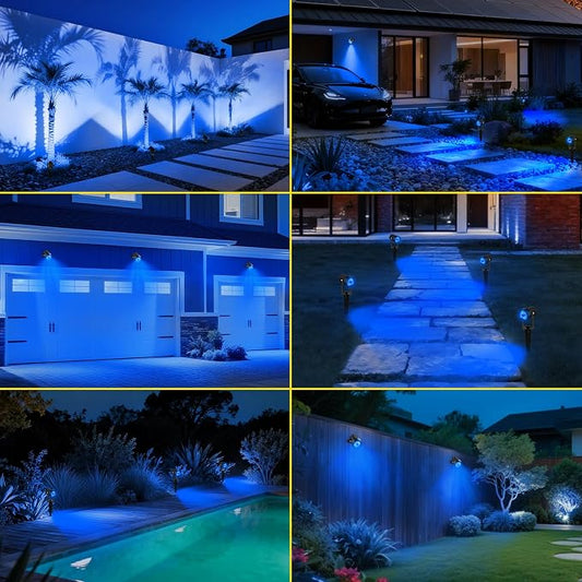 T-SUN Blue Solar Spotlights Outdoor, 2-in-1 Waterproof Solar Landscape Spotlights, 2 Lighting Modes Adjustable Solar Lights for Trees, Yard, Garden, Pathway, Patio, Pool Area(Blue)