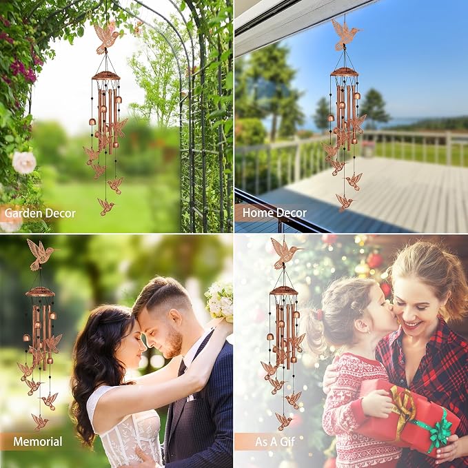 GDNSFIT Hummingbird Wind Chimes for Outside,Metal Windchimes,Hummingbird Gifts for Women/Men,Wind Chime Garden Decor Outdoor,Memorial/Housewarming/Birthday/Festival Gifts,Front Yard Decor