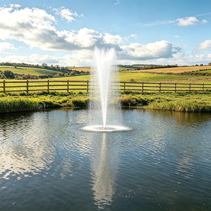 Vellara 120W Floating Pond Fountain with Built-in RGB LED Lights – 4 Spray Nozzles Included, 65ft Cord, Designed for Small Ponds