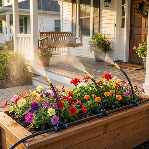 Drip Irrigation System, 2026-Upgrade 50Ft 1/4" Garden Watering System with 12 Pcs 360° Adjustable Copper Nozzles, DIY Kit for Garden, Lawn, Greenhouse, Raised Beds & Outdoor Plants