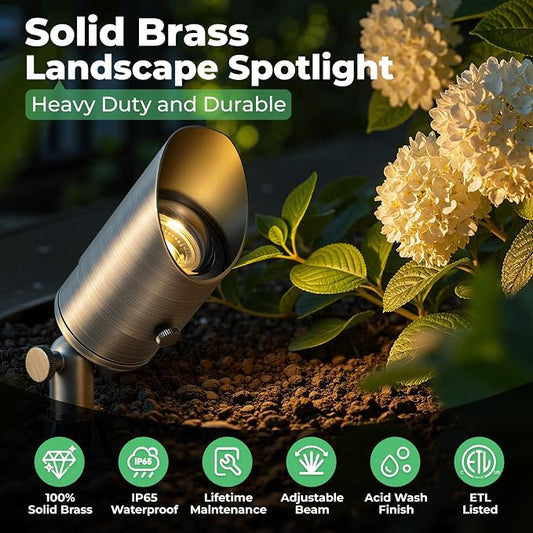 Gardencoin Solid Brass Low Voltage Landscape Spotlights, 12V Waterproof Outdoor Spot Lights, Wired Heavy Duty Bronze Accent Uplights for Yard Garden House Tree Lawn, with 2700K MR16 Bulb (1 Pack)