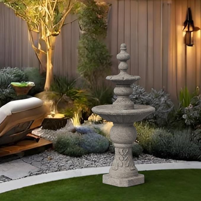 Teamson Home 52.56 in. Outdoor Two-Tier Water Fountain with Realistic ICY Stone Texture for Outdoor Living Spaces Creating a Calming Oasis for Gardens, Landscaping, Patios, Balconies, Lawns, Gray | Realistic ICY Stone Texture, For Gardens, Landscaping,...