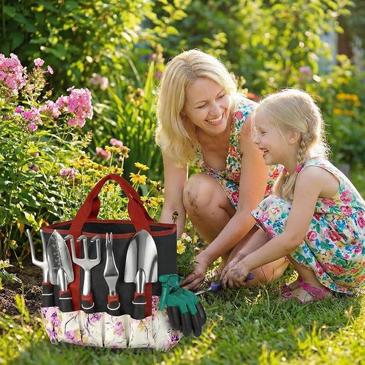 Garden Tools Set, 30 Piece Stainless Steel Gardening Kit with Vintage Floral Tote Bag, Non-Slip Ergonomic Rubber Handle, Ideal Gift for Women & Beginners, for Succulent, Home Garden, Mothers Day Gifts