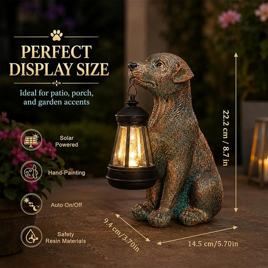 Garden Statue Dog Figurine Decor – Outdoor Decoration with Solar Lantern for Garden Yard Lawn Home Decor Outside : Fathers Day Memorial Gifts