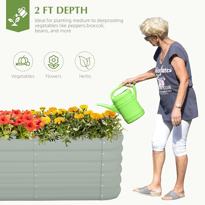 DDK Galvanized Raised Garden Bed, Outdoor Planter Bed, 4x2x1.5ft Metal Planter Box for Gardening and Planting,Light Green