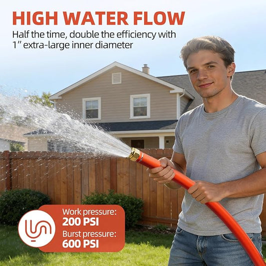 SPECILITE 1" Hot/Cold Short Leader Garden Water Hose 10ft, -50℉ to 190℉, High Water Flow & Flexible, Heavy Duty Rubber Pipe with 3/4" Brass Fittings for All-weather Outdoor, Industrial, Farm, Red