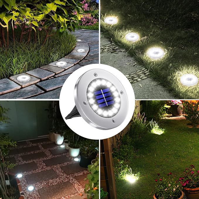 NFESOLAR Solar Ground Lights Outdoor with 16 LEDs White 16 Pack | IP65 Waterproof, Stainless Steel Shell, Wire-Free, Easy to Use for Outdoor Garden Yard Lawn Pathway Walkway