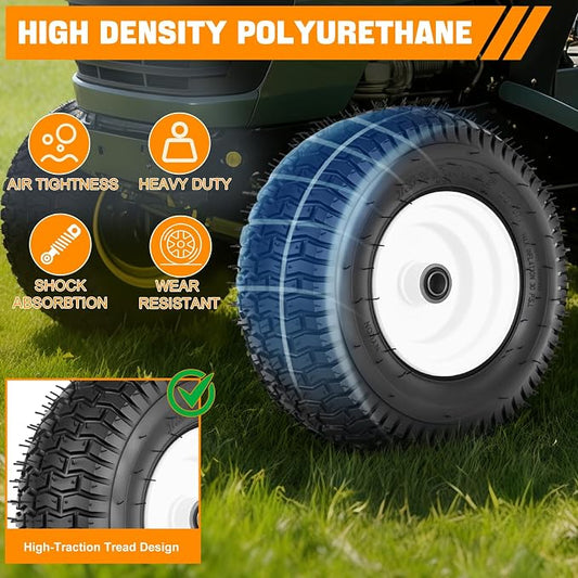 Yesker 13x5.00-6 Pneumatic Lawn Mower Tire and Wheel with 3/4" Bearing Bore, 13x5-6nhs Rubber Riding Lawnmower Tires with 3" Center Hub, 2 Pack