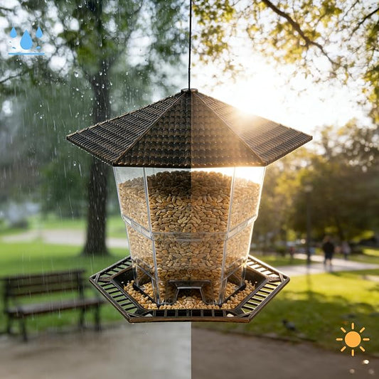 FUNPENY Bird Feeders for Outdoors Hanging, Gazebo Wild Bird Seed Feeder for Outside Roof Yard Garden Decorations, Brown