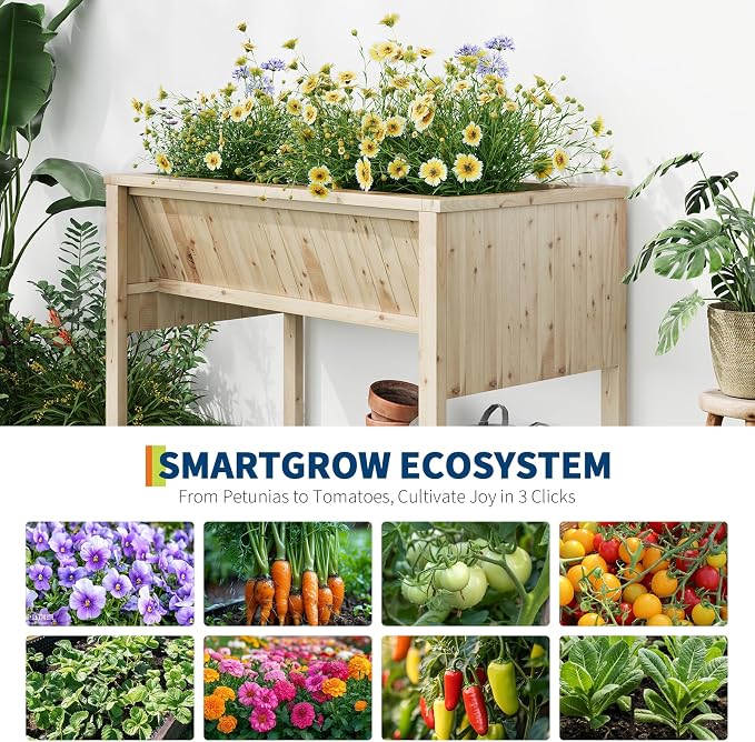 3.8x2x2.5 Ft Elevated Wooden Raised Garden Bed with Legs & Hooks - Outdoor Standing Planter Box for Vegetables, Herbs, Flowers - Natural Cedar Raised Garden Beds for Backyard, Patio, Balcony