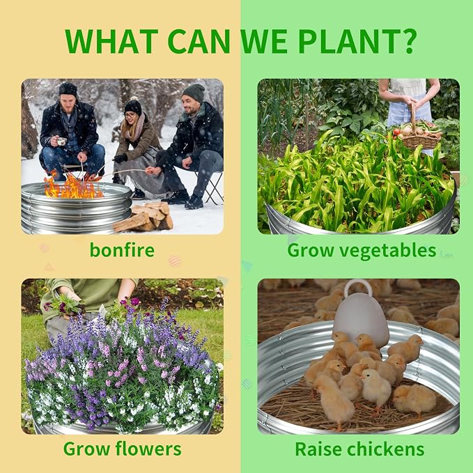 12 Inch Tall 60 Inch Diameter Round Silver Raised Garden Bed Kits Outdoor | 1 FT Tall,5 FT Planter Bed for Flowers,Herbs,Vegetables,Trees,0.8MM Thick Galvanized Metal Painted,with Gloves,Tool free