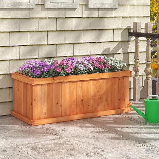 S AFSTAR 2 Pieces Raised Garden Beds, 31” X 14” X 12” Fir Wood Rectangle Planter Box W/4 Drainage Holes & Detachable Base Plate, Raised Bed Planter Kit Box for Patio Backyard