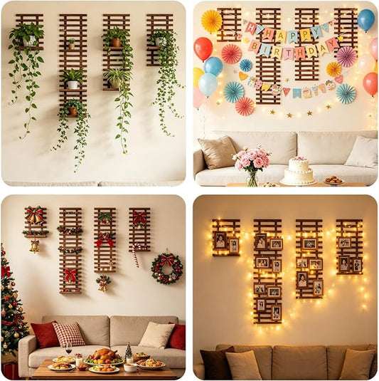 2 Pcs Wall Planter for Indoor Outdoor Plants - Wooden Wall Amounted Plant Holder for Hanging Pots, Vertical Pack Wood Garden Trellis for Climbing Plants Orchid Ivy Vine Rose Patio Home Decor, 35.43"