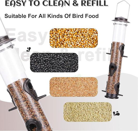 MIXXIDEA 2PK Metal Bird Feeders with 6 Feeding Ports,Tube Bird Feeder with Steel Hanger,Hard Plastic Wild Bird Feeder for Outdoors Hanging, Attracting Birds in Your Lawn, Garden, Balcony (Coffee)