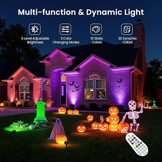 RGBW Low Voltage Landscape Lights Kit, 15W Color Changing Landscape Lights with Transformer 65FT UL-Listed Wire, Outdoor Spotlights IP66 Waterproof Remote Control for Holiday Yard Garden, 8Pack