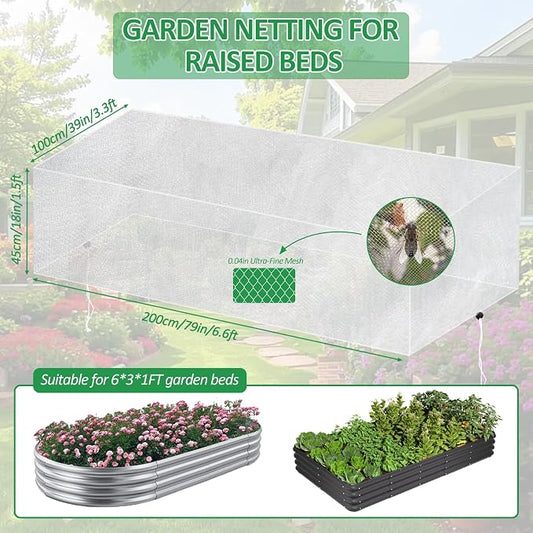 2 Pack Garden Netting for Raised Beds, 6x3FT Raised Bed Cover for Garden Protection, Ultra Fine Mesh Bird Netting Pest Barrier Screen with Drawstring for Protecting Vegetables Fruits Flowers