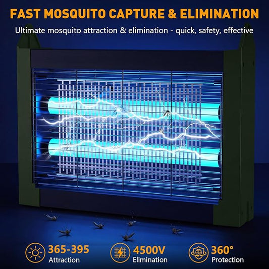 Solar Bug Zapper Outdoor, 4500V Solar Mosquito Zapper with Dual Solar Panels, 1/2 Acre Coverage Cordless Rechargeable Electric Fly Zapper, IPX5 Waterproof Mosquito Traps for Backyard, Patio, Camping