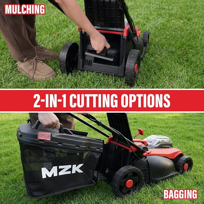 MZK 40V 16" Electric Lawn Mower, 2-in-1 Brushless Cordless Lawn Mower, Walk-Behind Push Mowers with 5-Position Height Adjustment, 2 x 4.0Ah Batteries & Charger Included, LM16I5H