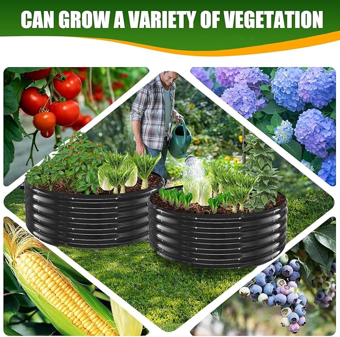 TBMLC 17" Tall Elevated Round Metal Rised Garden Bed- 4'x4' in Size and 0.8MM Thick Durable Planter Box for Vegetables Flowers Succulent at Patio/Garden Outdoor (Black, 4FT Diameter)