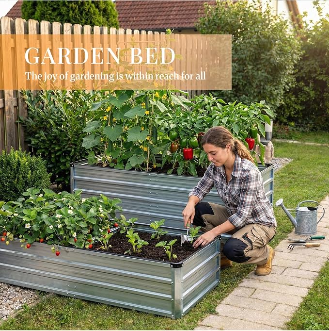 NEWBULIG Galvanized Raised Garden Bed Kit, 6x3x1ft 2 Pack Outdoor Metal Planters Box, Rectangular Raised Flower Beds for Planting Vegetables Flowers Herbs, Open Bottom, Easy Assembly, Silver