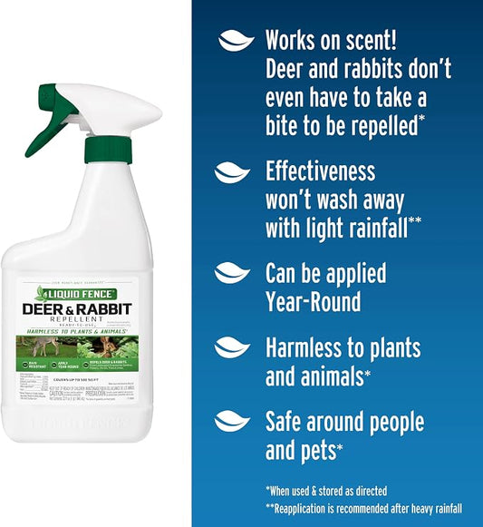 Liquid Fence Deer And Rabbit Repellent Ready-To-Use, Apply Year-Round, 32 Ounces, 4 Pack