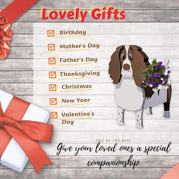 Springer Spaniel Dog Planter Pots, 9.45 x 6.89 x 13.35 Inches | Dog Flower Pot, Cute Animal Shaped Plant Pot, Gifts for Women & Pet Lovers, Indoor Outdoor Garden Home Office Decor