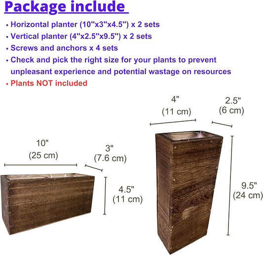 LaLaGreen Wooden Wall Planters (4 Pack) Hanging Wood Planter Box for Plants | Indoor Boxes Plant Holder Vase for Dried Flowers, Modern Table Centerpiece Living Room Bedroom Kitchen Home Office Decor