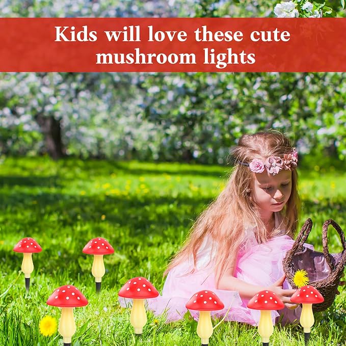 Mushroom Solar Lights Outdoor Waterproof Solar Mushrooms Stake Lights | 8 Mushrooms 8 Mode Whimsical Cute Outside Fariy Garden Yard Lawn Path Decor