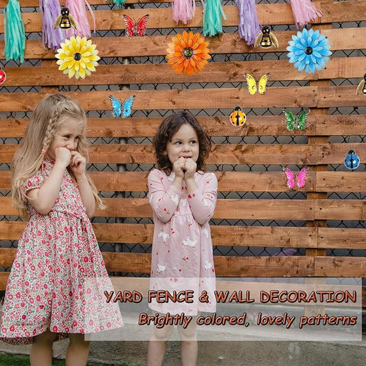 13pcs Metal Wall Decoration, Flowers, Butterflies, Bees, Ladybugs Colorful DIY Wall Decor Hanging Garden Fence Art for Indoor Outdoor Patio Yard Home Farmhouse, Gift for Family Friend