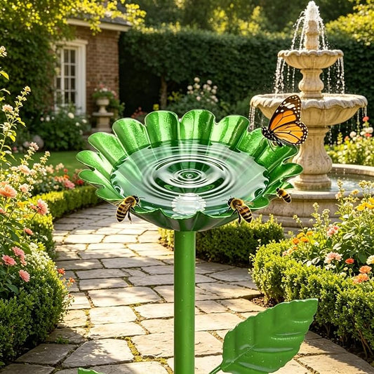 4 Pack Metal Flower Bee Bath for Garden, Bee Watering Station, Attract Butterflies & Pollinators, Colorful Outdoor Garden Stakes for Yard, Patio (4 Colors)
