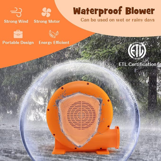 Costzon Air Blower, 0.7HP Blower for Bounce House with 25FT SJTW Wire & Stakes, GFCI Plug, ETL, 550W, Perfect for Inflatable Bouncer Blower Orange, IPX4 Air Blower for Inflatables