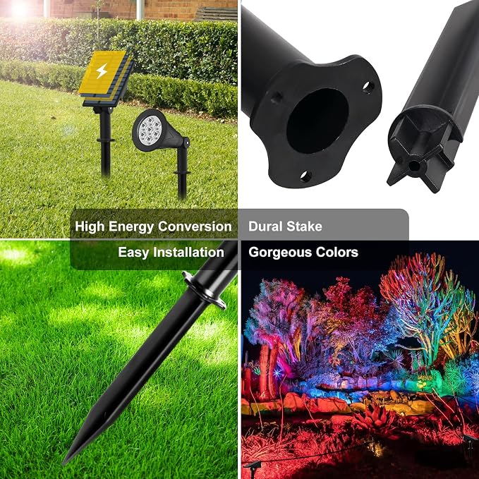 T-SUNUS RGB Solar Landscape Spotlights Christmas, Color Changing Spot Lights Waterproof IP65 Garden Pond Light, 180° Adjustable Wall Tree Light Separately Installed for Outdoor/Indoor Halloween 4 Pack