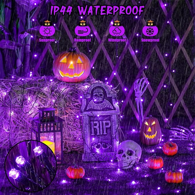 JMEXSUSS 600 LED Solar Halloween Lights, 206.7ft Solar String Lights Purple | Halloween Lights Outdoor Waterproof, 8 Modes Purple Christmas Lights for Outside Yard Patio Tree Garden Xmas Halloween Decor