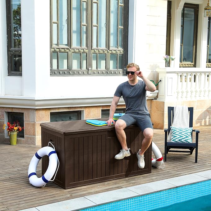YITAHOME 260 Gallon Large Deck Box with Divider & Side Handles | Outdoor Double-Wall Storage for Patio Furniture Cushions, Garden Pool Accessories, Waterproof & Lockable
