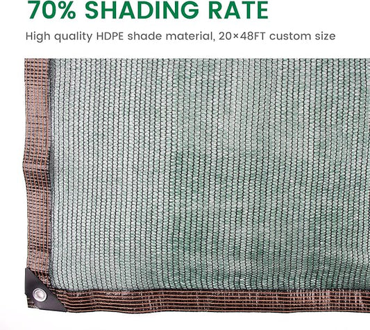 Shade Cloth, 20FT X 48FT 70% Green Outdoor Woven Sun Shade with Grommets, Durable Breathable Netting Shading Antifreezing for Patio, Garden, DIY Home, Plants Cover, Greenhouse, Dog Kennel