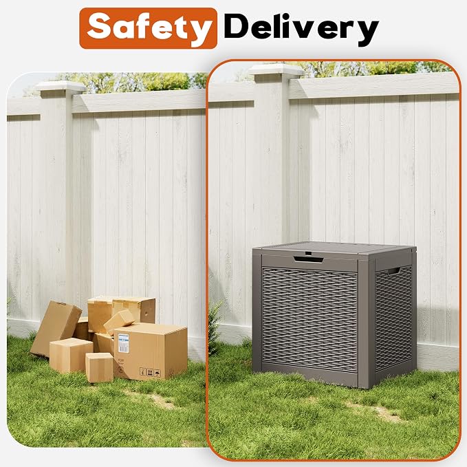 Outdoor Storage Box, Resin Deck Boxes Indoor and outdoor, Waterproof Storage Box Lockable Lid (Grey,32 Gallon)