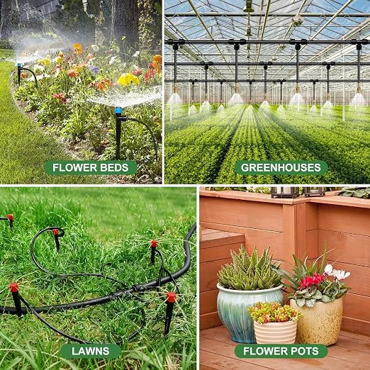 260FT Drip Irrigation System for Garden with 38pcs Adjustable Copper Nozzles & Emitters, Automatic Garden Watering System with 1/2" & 1/4" Tubing for Raised Bed, Yard, Greenhouse, Potted Plants, Lawn