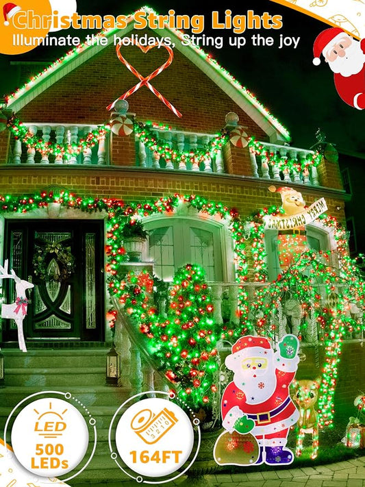 BrightChristmas 500 LED 164 FT Christmas Lights, Waterproof Outdoor String Lights with Remote and Timer, Christmas Tree Lights with 8 Modes Dimmable, Fairy Lights for Holiday Decor (Red and Green)