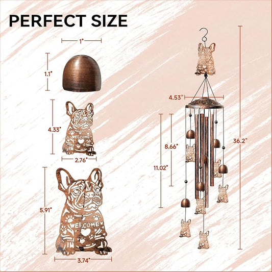 36" French Bulldog Wind Chimes Outdoor Dog Gifts for Women/Men/Mom/Grandma Birthday Gifts Memorial Gift Metal WindChimes for Outside/Indoors, Home, Lawn, Porch, Patio, Garden Decor, Yard Decorations