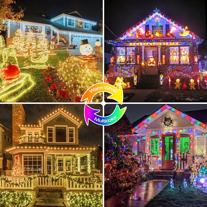 Warm White and Multicolor Color Changing Solar String Lights for Outside, 2 Pack 400LED Solar Fairy Lights Outdoor Waterproof, Copper Wire with 8 Modes Solar Twinkle Lights for Tree Garden Yard Party