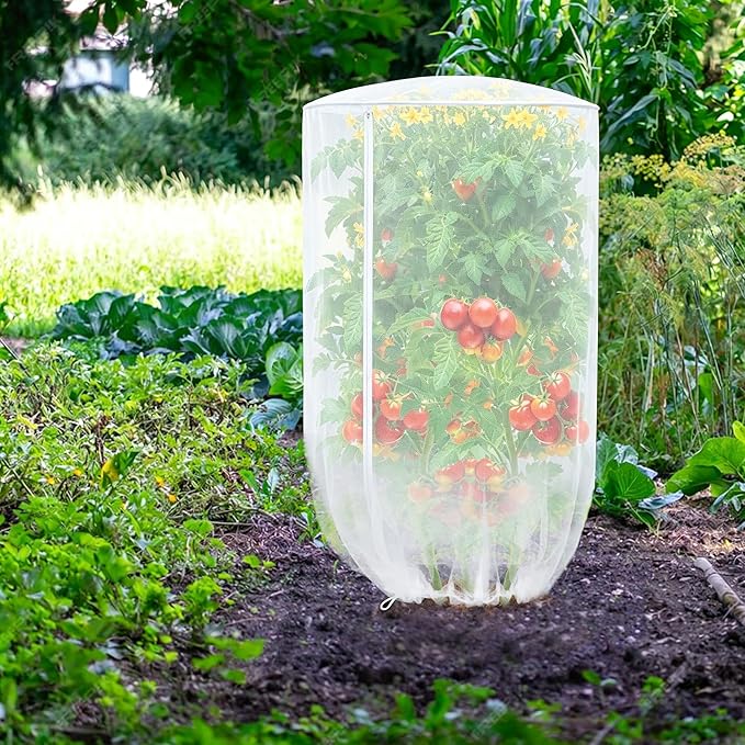 2 Pcs Vertical Plant Pot Insect Netting with Zipper, 59 x 32.4 Inch Garden Netting 7 Tier Stackable Strawberry Planter Cover Bird Barrier Protection Mesh for Tomato Flower Strawberry
