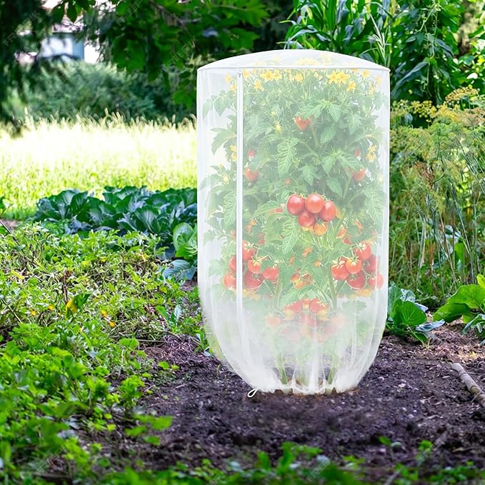 39.6x32.4 Garden Netting with Zipper for Tomato Strawberry Herb | 2pcs bird insect netting plant cover with zipper & drawstring, suitable for 5 tier stackable vertical plant pot