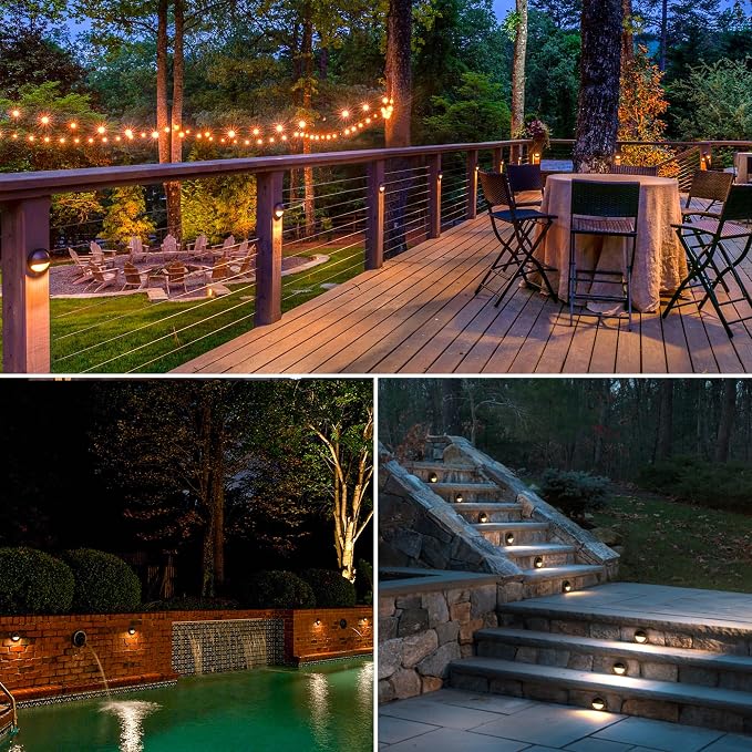 SUNVIE 5W LED Low Voltage Deck Lights with Fastlock2 Wire Connectors 12-24V AC/DC Low Voltage Landscape Lighting 3000K Warm White Step Lights Outdoor IP65 Waterproof for Deck Steps Fence Post, 12 Pack