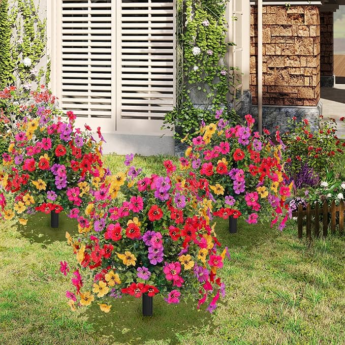 24 Inch Artificial Flower Stake Outdoor Decor - Multi-Color Garden Stakes for Yard & Lawn, No Fade Heavy Duty Plastic, All Season Decoration (Mixed Color)