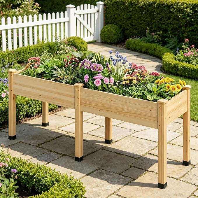 Wood Raised Garden Bed, 72x24x30in Elevated Wooden Planter Box with Legs Standing Growing Bed for Backyard, Patio, Balcony with Bed Liner, 200 Pound Capacity 2PCS